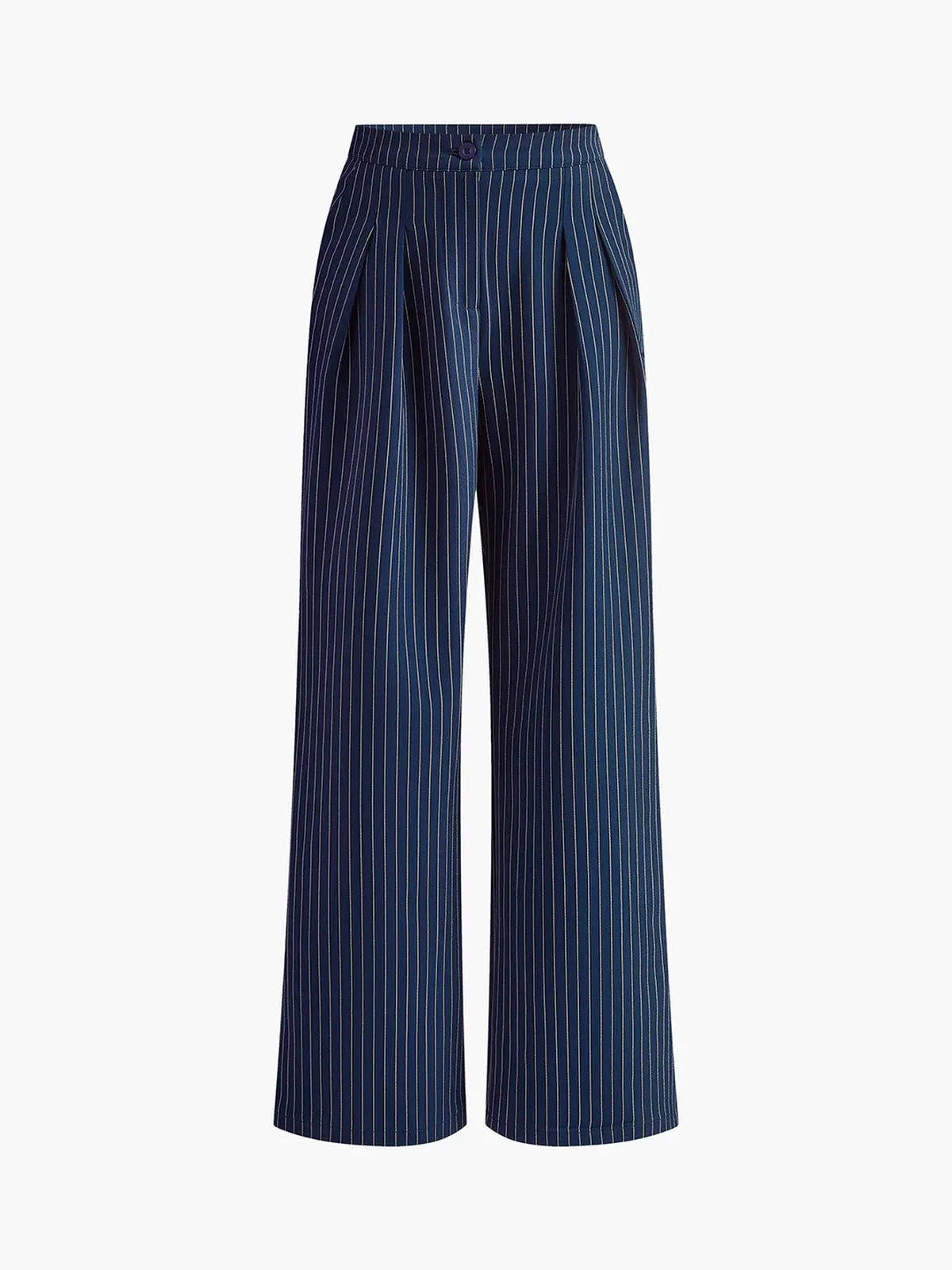 Pinstripe Pleated Tailored Wide-Leg Pants