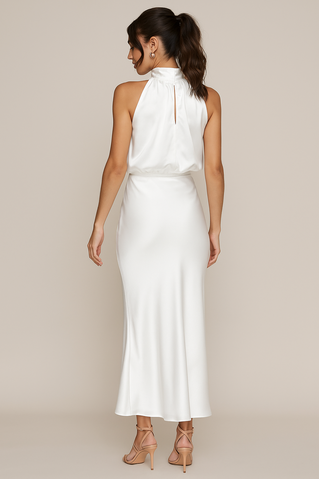 Co-ord Satin Maxi Skirt Set Cowl Neck