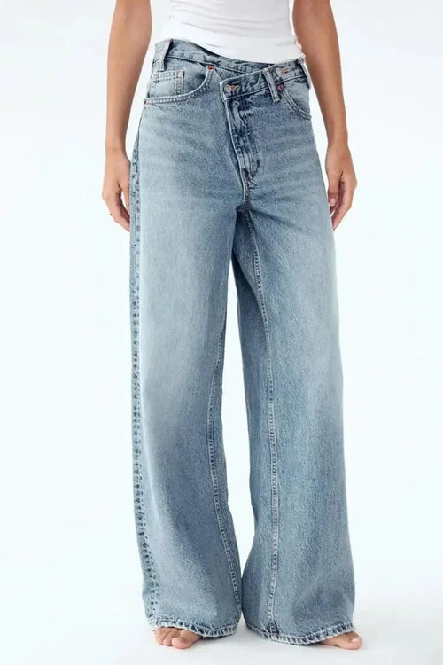 Asymmetrical Wide-Leg Denim Pants – Streetwear & Everyday Style
