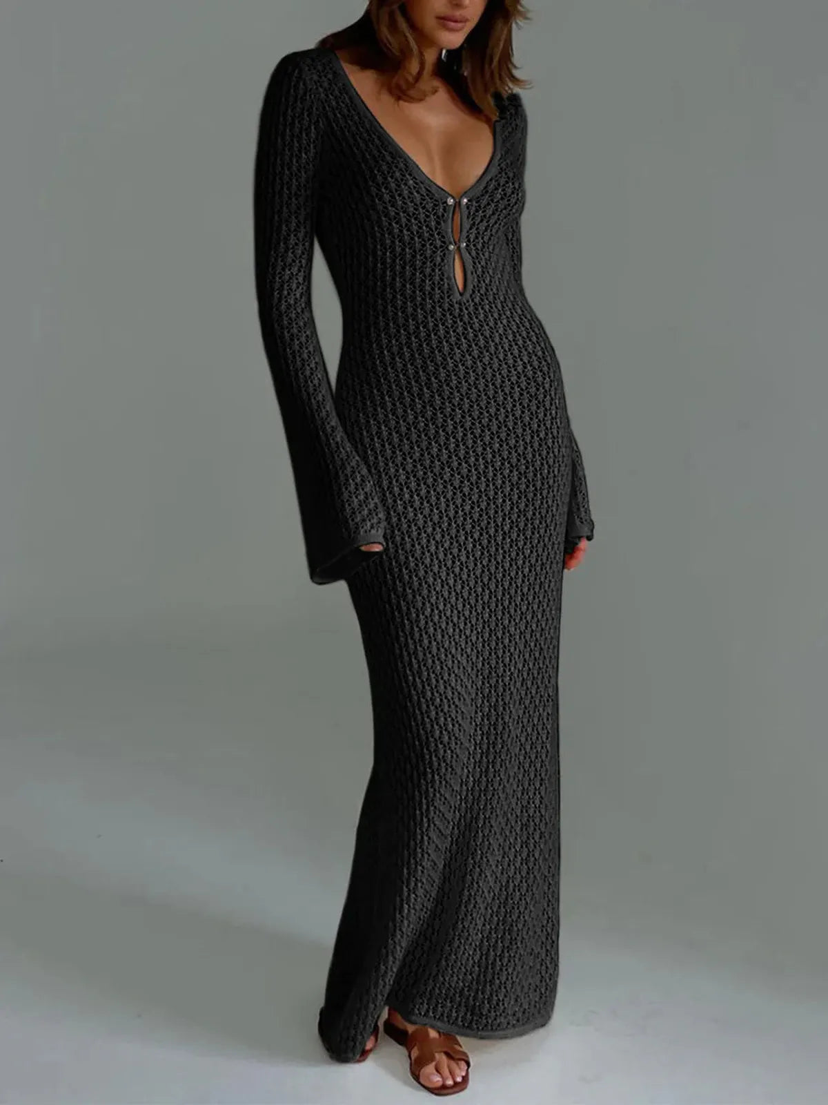 Open-Back Knit Maxi Dress – Elegant Evening, Resort & City Wear