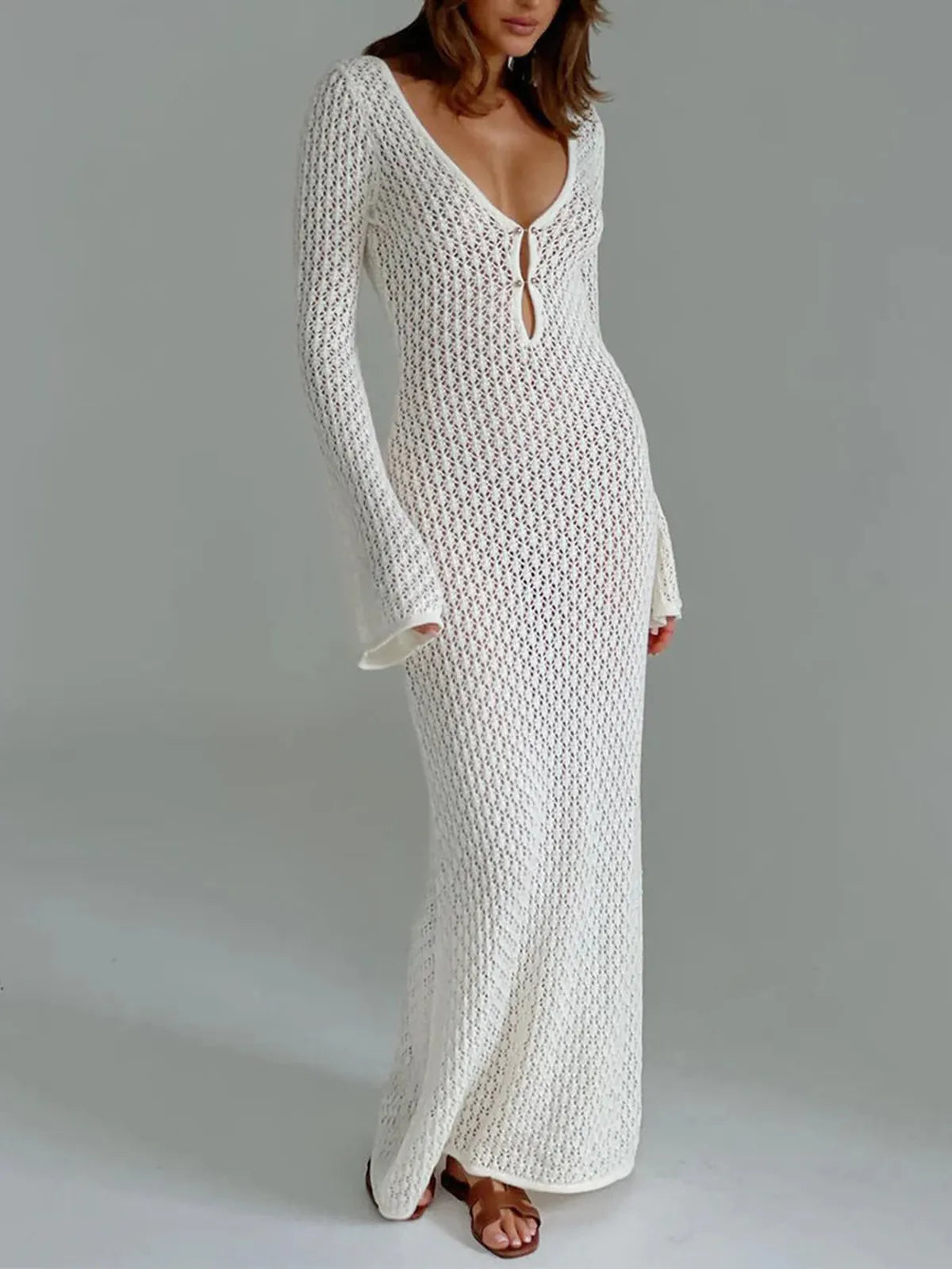 Open-Back Knit Maxi Dress – Elegant Evening, Resort & City Wear