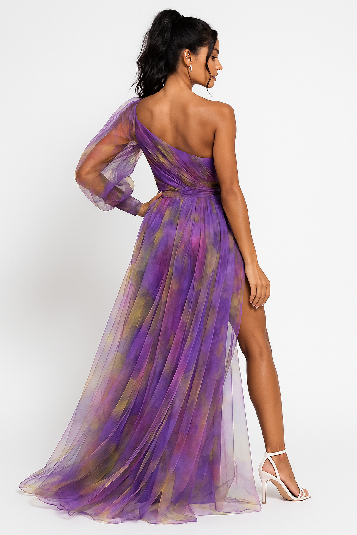 Night Asymmetric Sleeve Maxi Dress