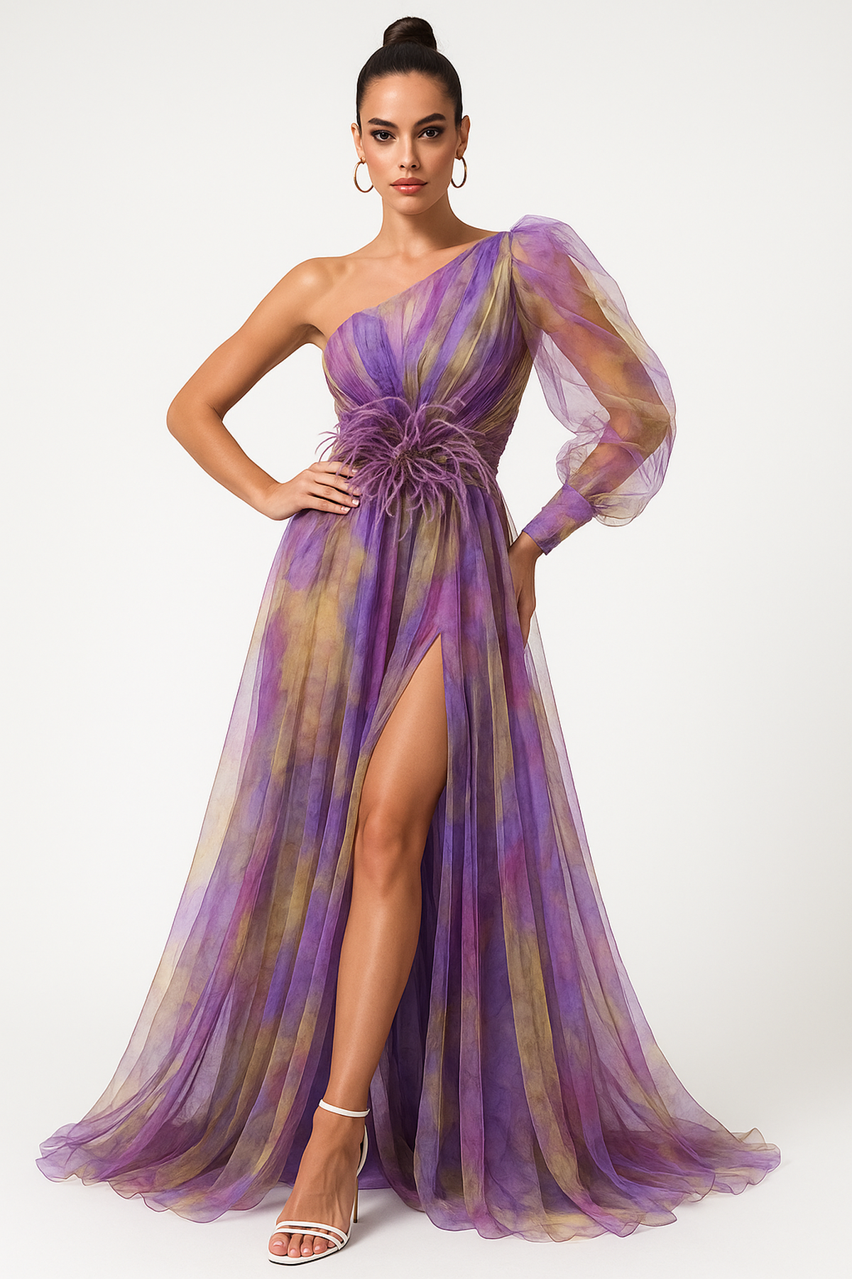 Night Asymmetric Sleeve Maxi Dress