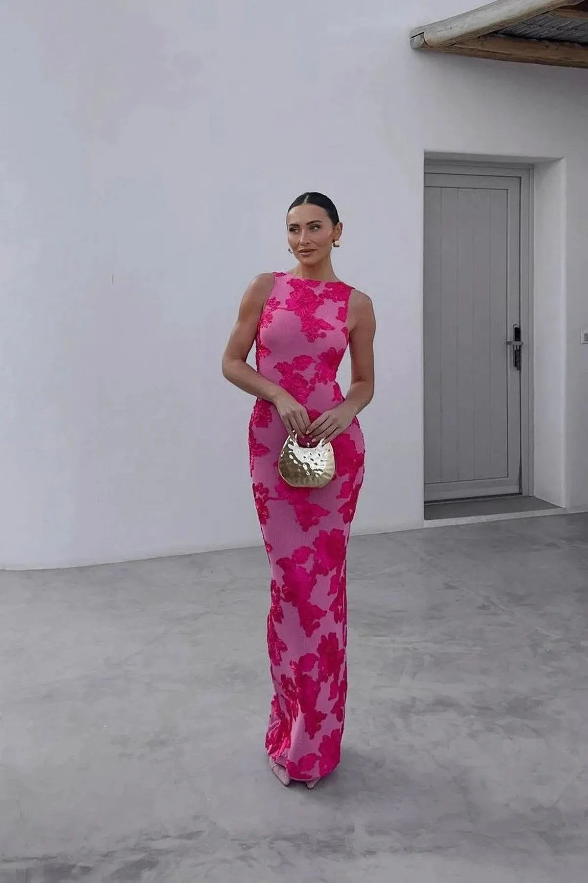 Floor-length Floral Embroidered Sleeveless Maxi Dress