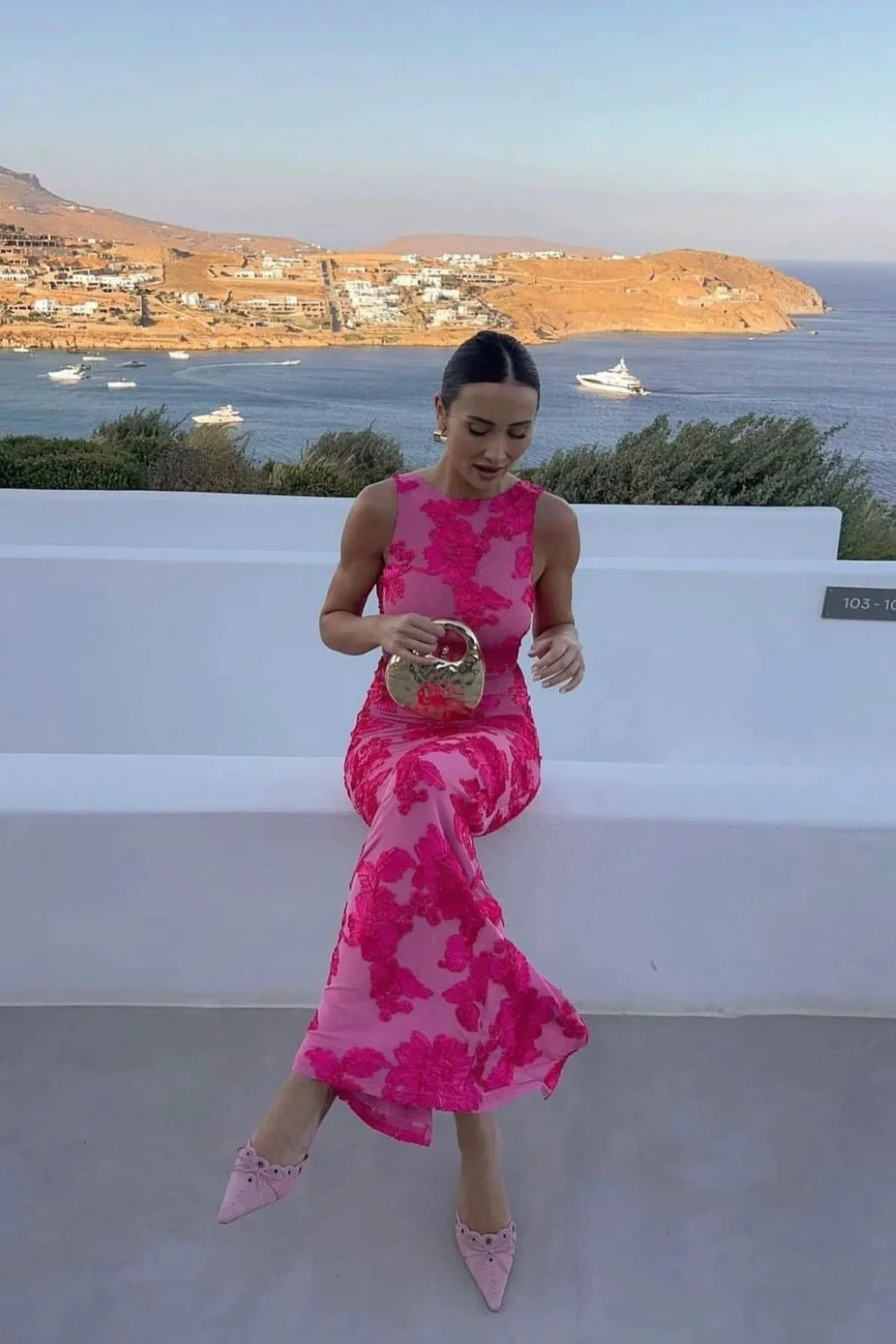Floor-length Floral Embroidered Sleeveless Maxi Dress