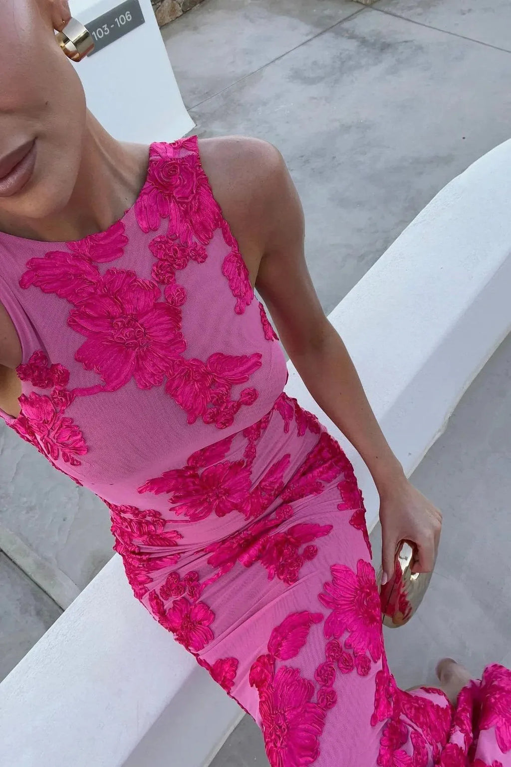 Floor-length Floral Embroidered Sleeveless Maxi Dress