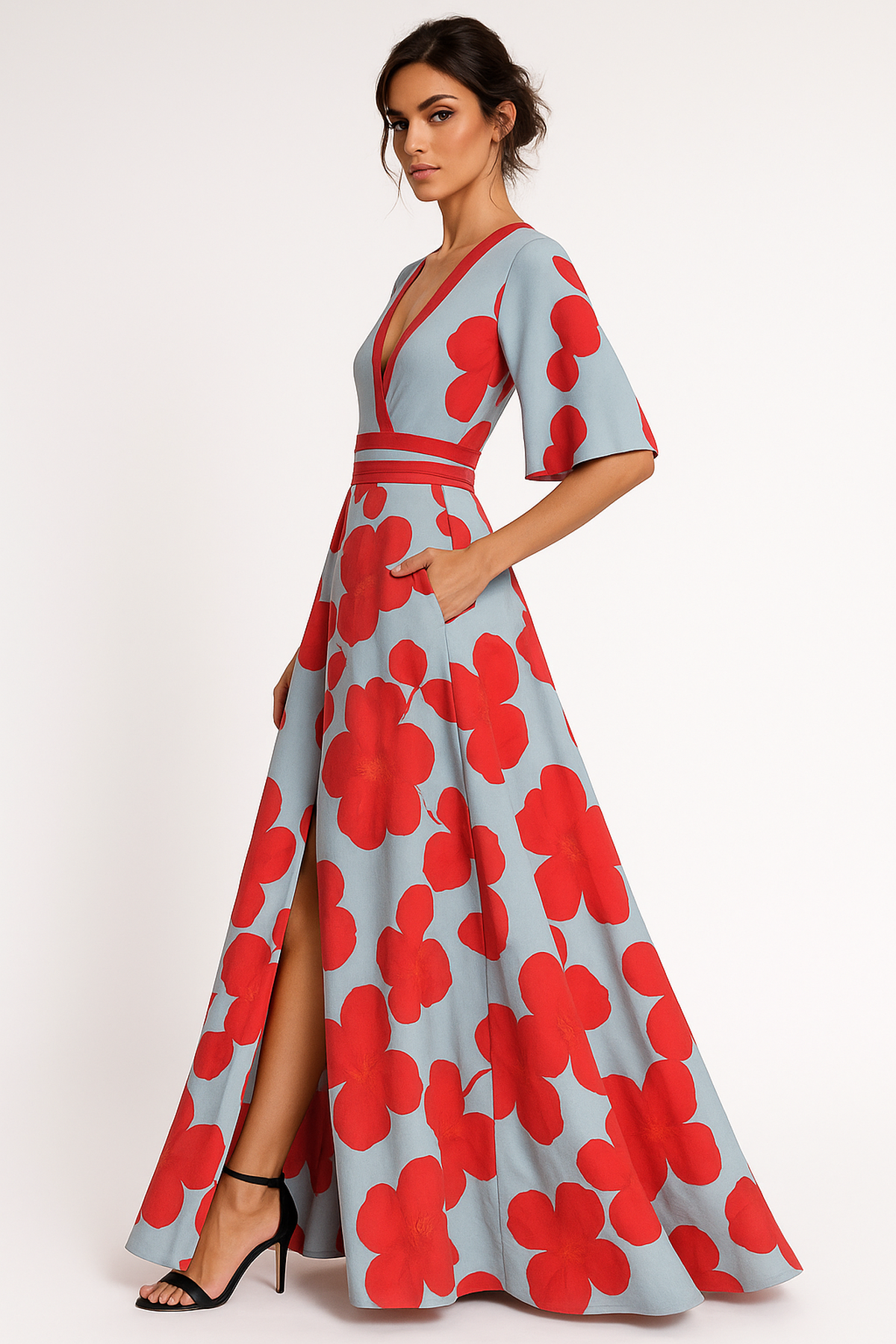 Floral V-Neck Maxi Dress – Elegant Summer & Garden Party Outfit for Women