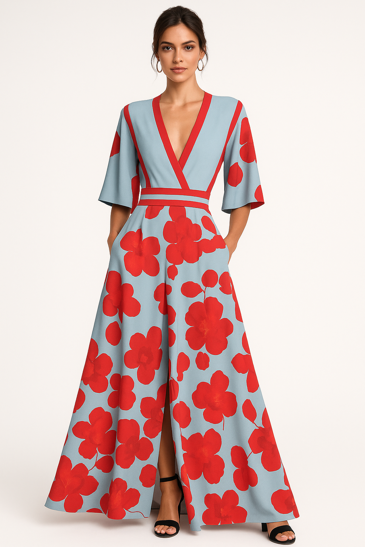 Floral V-Neck Maxi Dress – Elegant Summer & Garden Party Outfit for Women