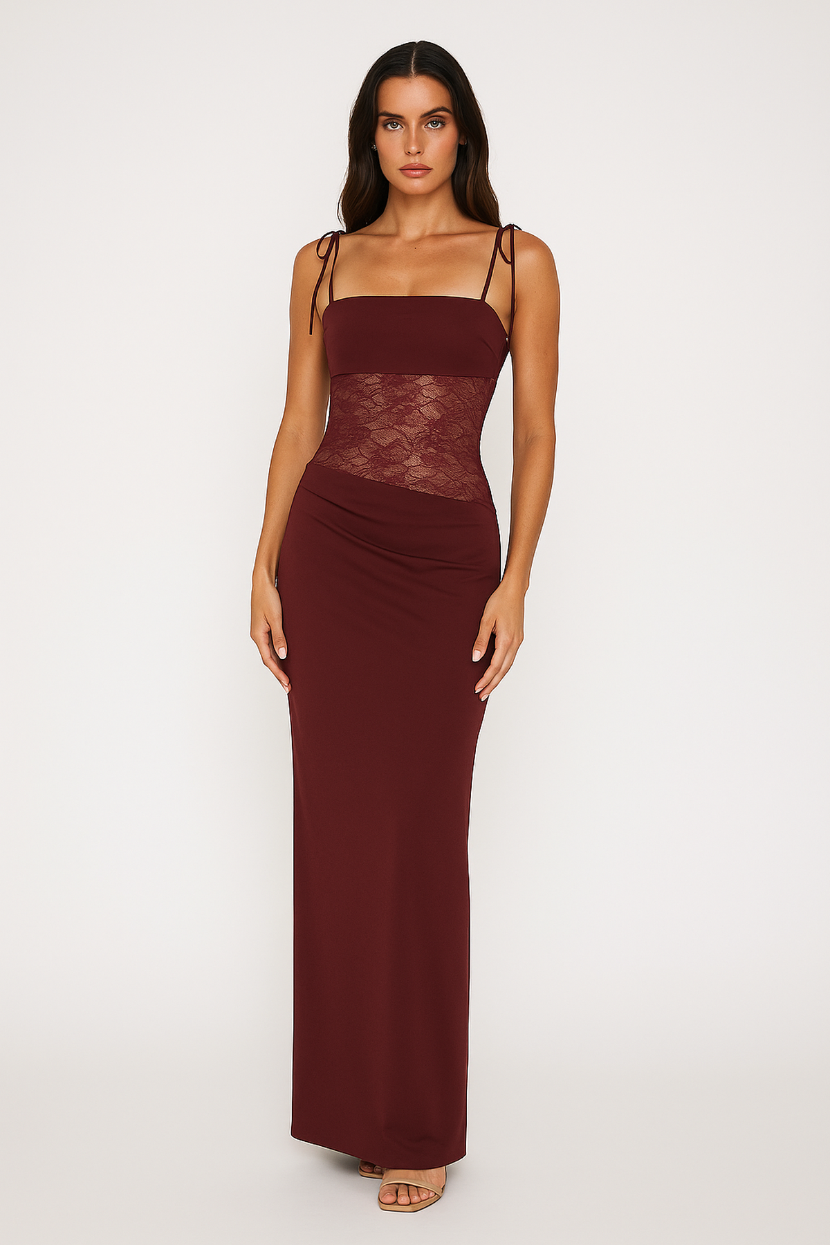 Elegant Open-Back Lace Waist Maxi Dress