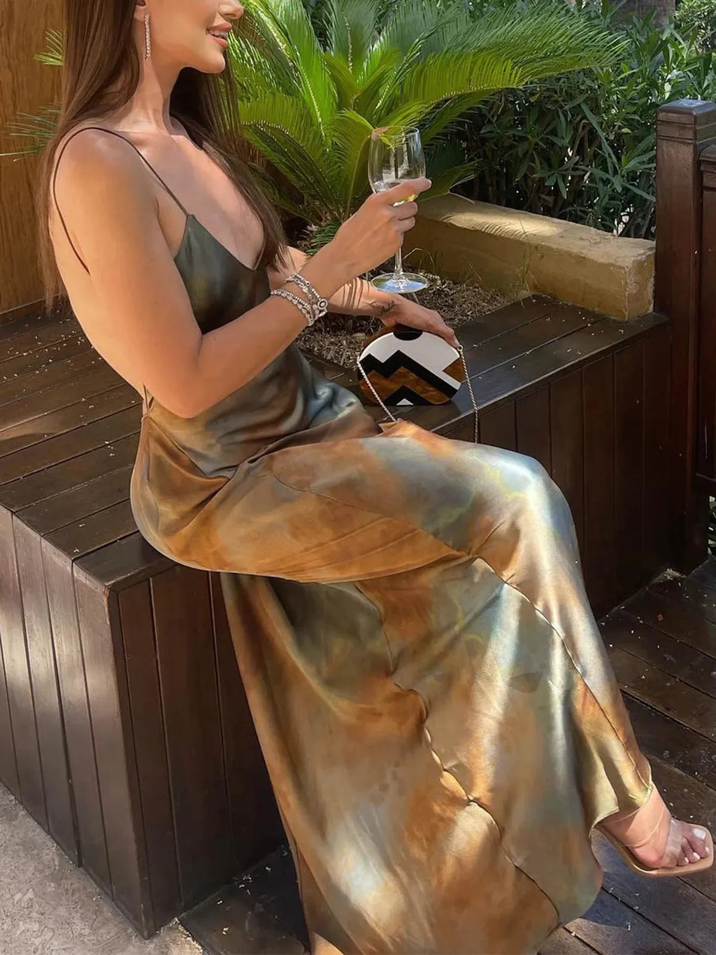 Satin Backless V-Neck Spaghetti Strap Dress