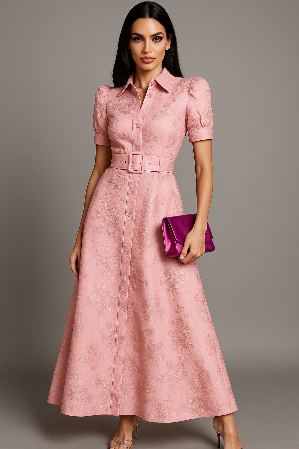 Elegant Satin Maxi Dress with Buttons