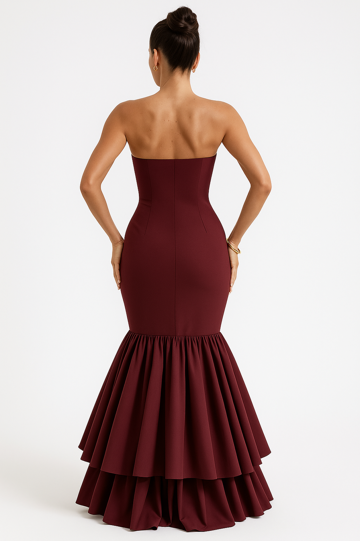 Strapless Off-Shoulder Ruffle Slit Maxi Dress – Evening Party & Clubwear