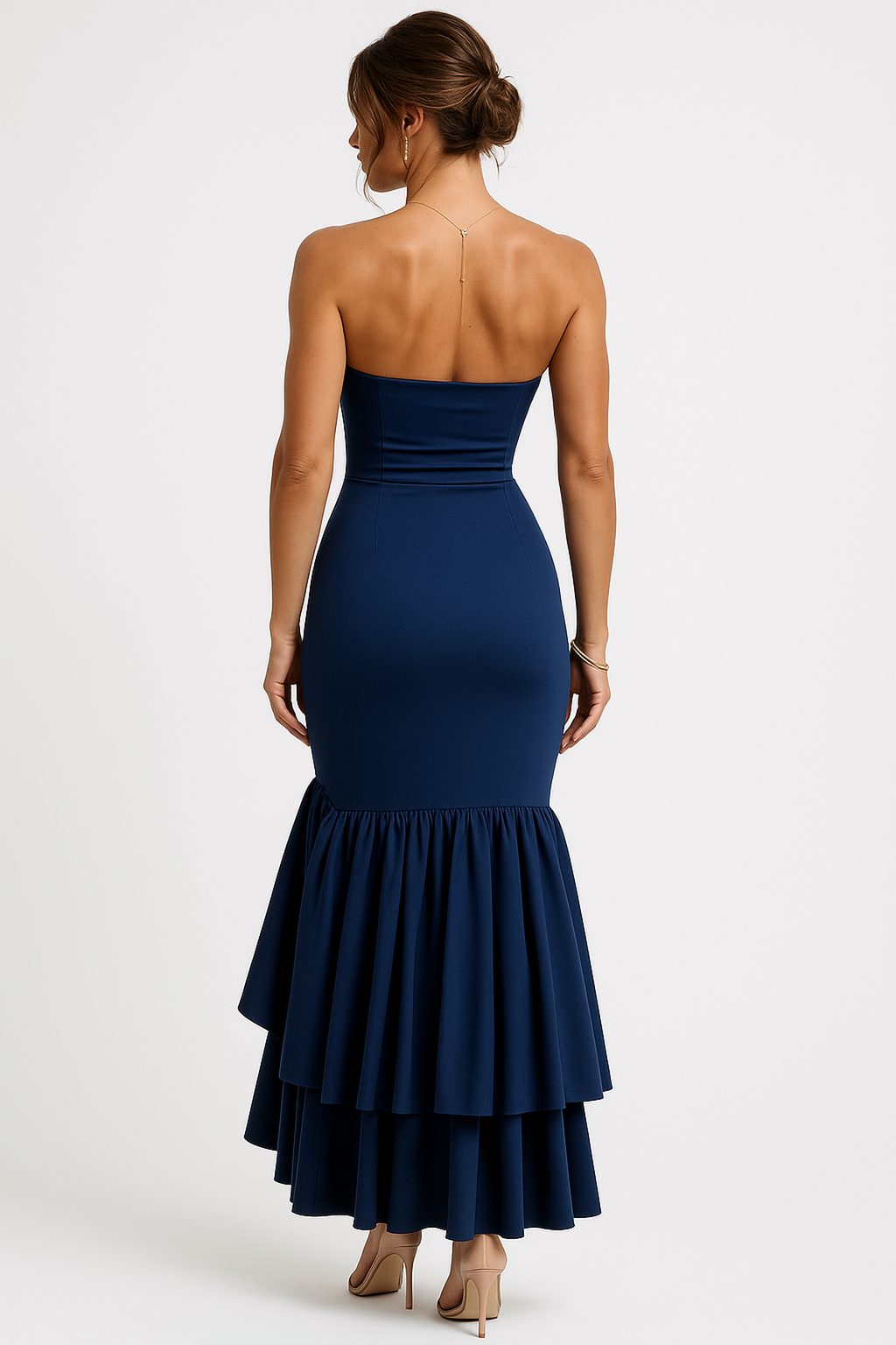 Strapless Off-Shoulder Ruffle Slit Maxi Dress – Evening Party & Clubwear