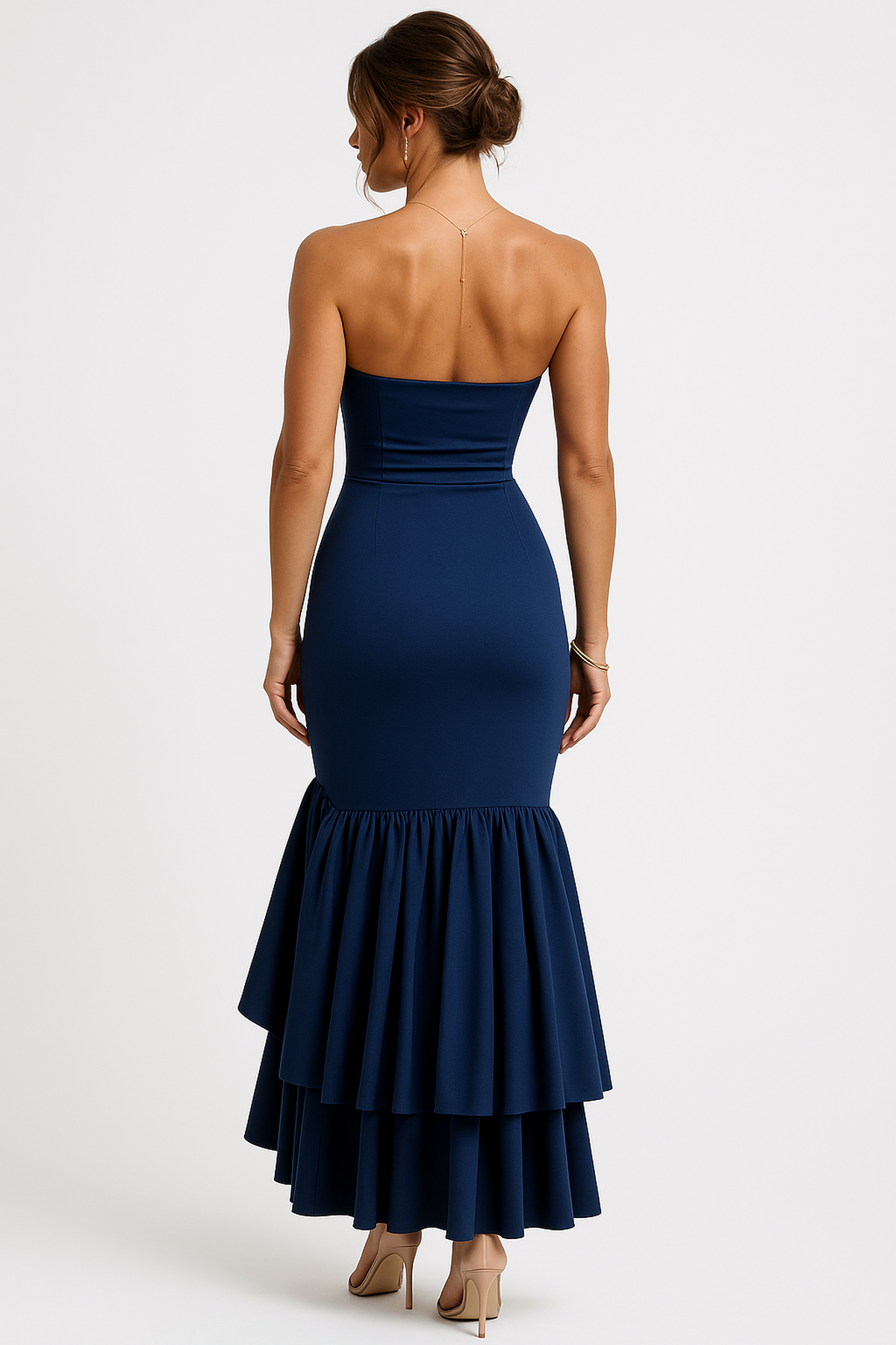 Strapless Off-Shoulder Ruffle Slit Maxi Dress – Evening Party & Clubwear