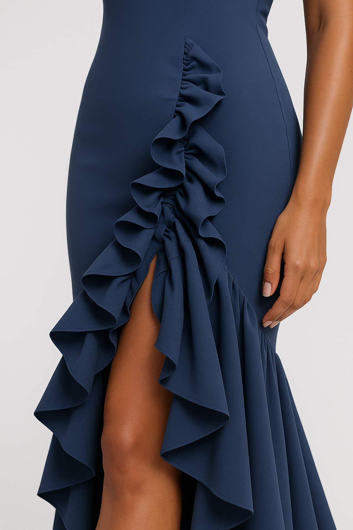 Strapless Off-Shoulder Ruffle Slit Maxi Dress – Evening Party & Clubwear