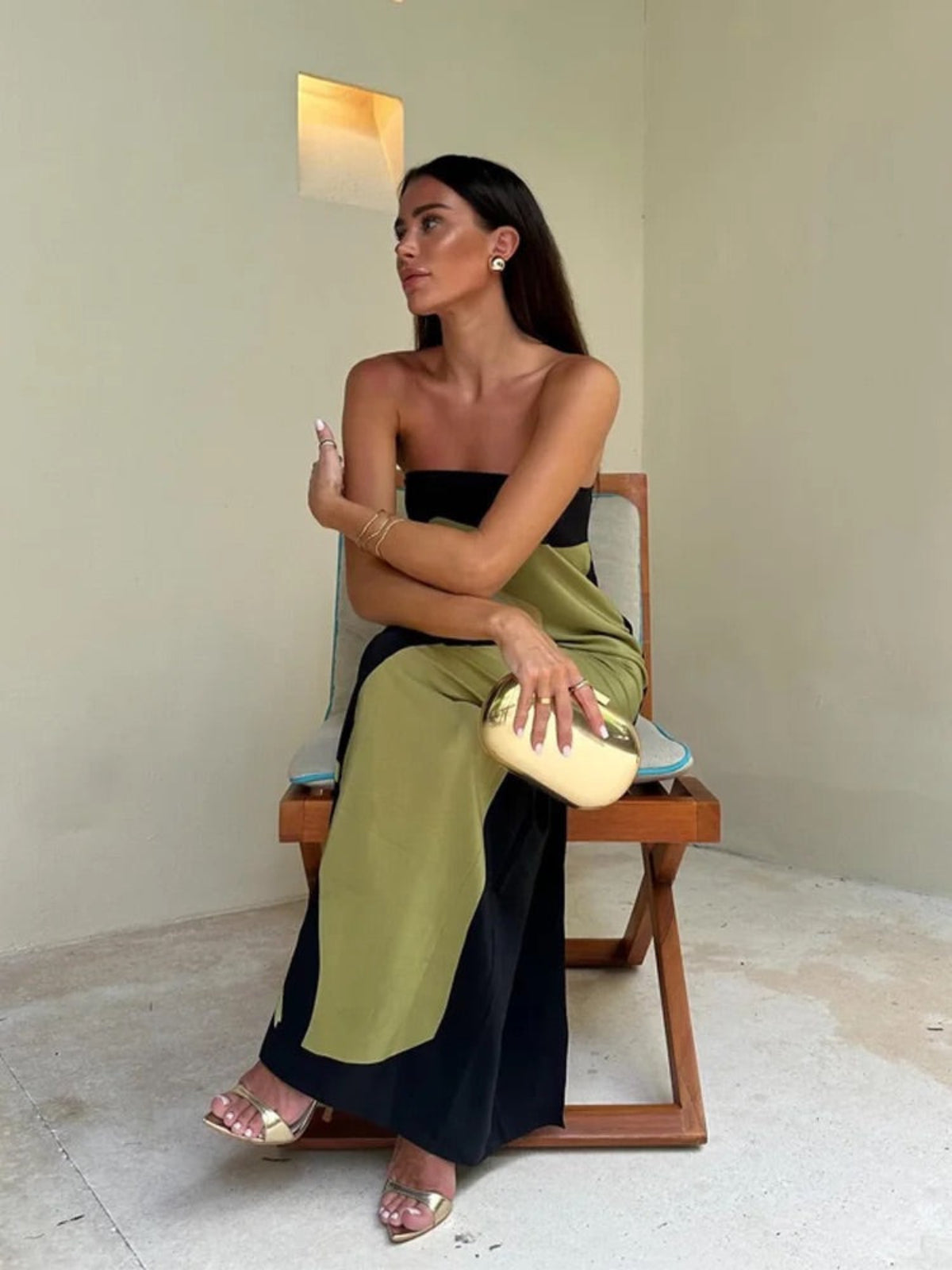 Printed Strapless Zip-Up Maxi Dress