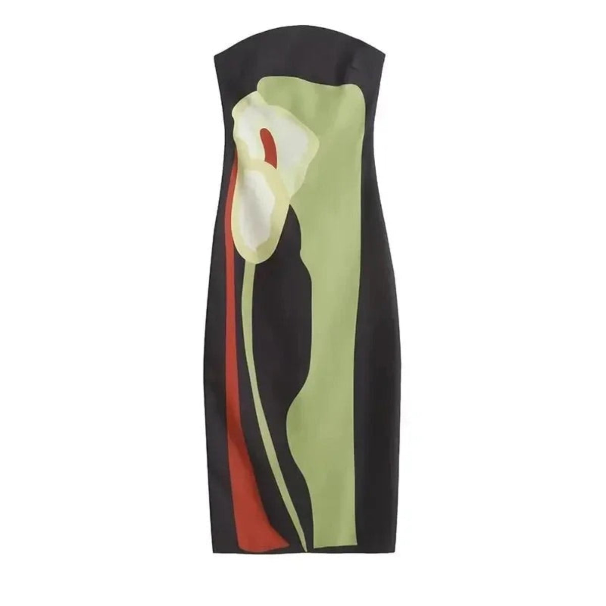 Printed Strapless Zip-Up Maxi Dress